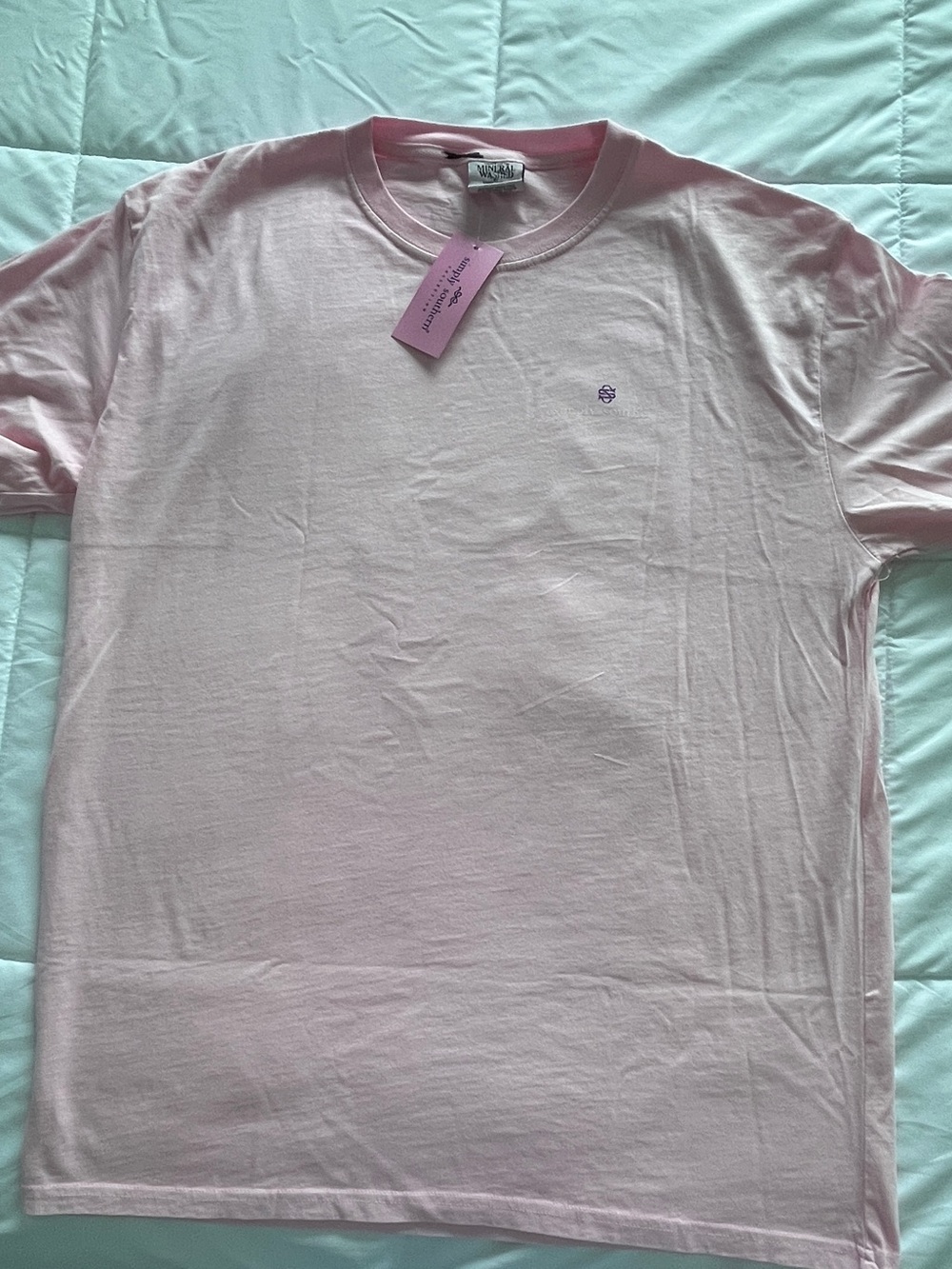 Simply Southern Mineral Washed Light Pink Tee with Seashell and Bow. Sz Large - Picture 2 of 3